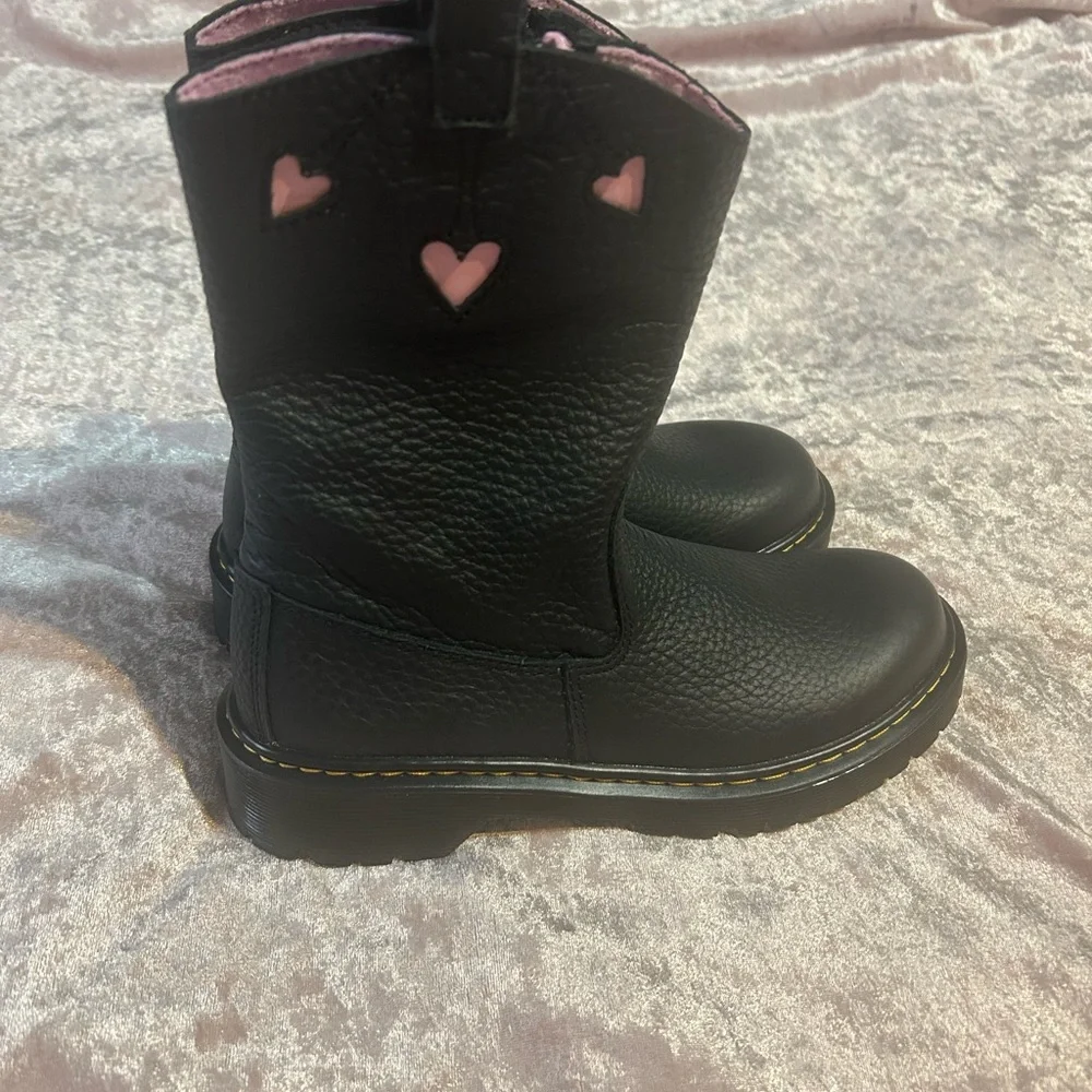 Dr. Martens Black Boots with Pink Heart Accents